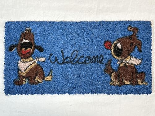 Zerbino art KERA IN 100% fibra di cocco naturale con stampe fantasiose tappeto ingresso casa asciuga passo con retro pvc antiscivolo per esterno e interno (scalino 25x50cm, dis francobollo)