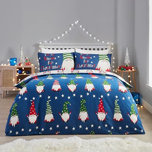 Fusion Christmas Gonk Duvet Cover Set – Navy Blue – King Size 230 x 220cm – Reversible Design – 100% Cotton – 2 Pillowcases – Festive Gnome Bedding for Winter & Holidays