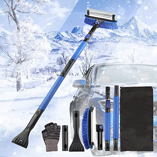 Outigu 6-in-1 Auto-Schneebürste, Groß, 142,2 cm, Abnehmbarer Schnee-Eiswischer für Autoscheibe, Eiskratzer mit 180° Drehbarem Kopf, Schaumstoff-Stern mit Touchscreen-Handschuhen