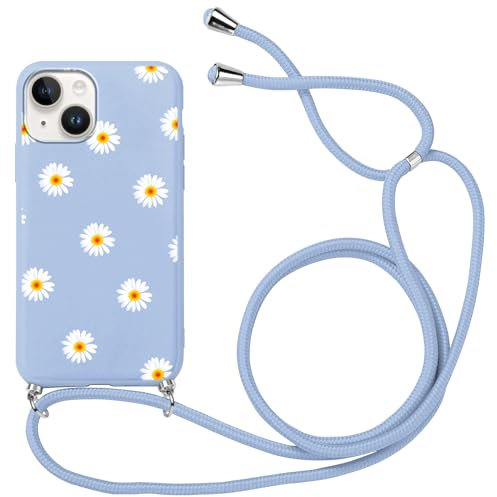Yoedge Halskette kompatibel mit Apple iPhone 14 6,1 Zoll, Schutzhülle mit Cordino Laccio, Kordel, ultradünn, weich, TPU, Bumper Schutzhülle, TPU, 360 Grad stoßfest, Gänseblümchenmotiv