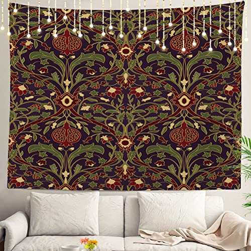 Shrahala Persien-Wandteppich, Vintage-Stil, persisch, europäisch, dunkelviolett, floraler Wandbehang, großer Wandteppich, Dekoration, Polyesterfaser, weißer Saum, für Schlafsaal, 150 x 210 cm