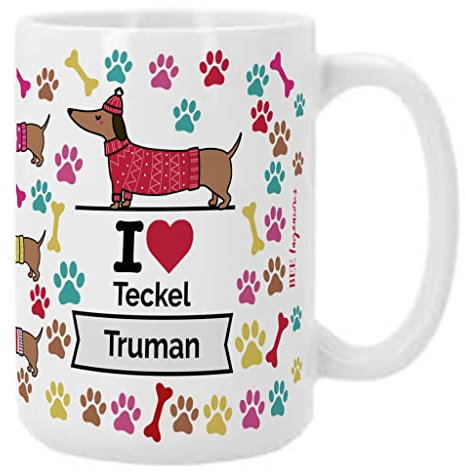 Bee Ingenious Taza TECKEL personalizada con nombre. Taza perro personalizada con nombre.Taza desayuno XL de 443 ml. Regalo para amigas. Tazas razas de perros. Tazas originales para regalar. (Teckel)