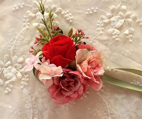 CAZARU Rosa Bräutigam Mann Ansteckblume Braut Mädchen Handgelenk Corsage Kunstseide Rose Kunstblumen Hochzeit Anzug Dekoration