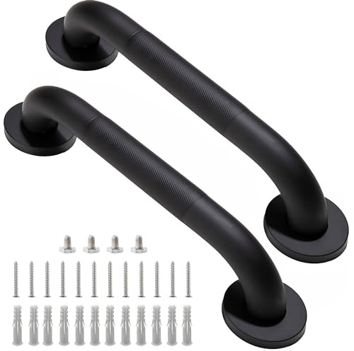 Rackickyer Dusch-Haltegriff, 2 Stück, 30,5 cm, schwarz, Badezimmer-Haltegriff, 3,2 cm Durchmesser, 304 Edelstahl, rutschfeste Haltegriffe für Badewannen und Duschen, Handicap-Dusch-Haltegriff für