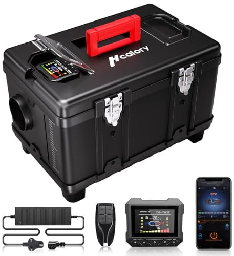 HCALORY 12V 5KW-8KW Diesel Air Heater All-in-one, Portable Toolbox Compact Heater Heating Bluetooth APP Control for Car Truck Boat Bus RV Trailer, Black