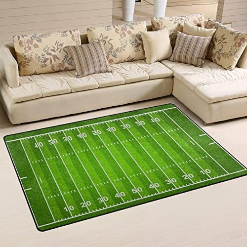 TEMLAN American Football Fußball Teppiche Gegend, Feldgrüner Rasen Schlafzimmer Kurzflor für Wohnzimmer, Schlafzimmer, Esszimmer Badezimmer Küche Flur Läufer 140 x 200cm