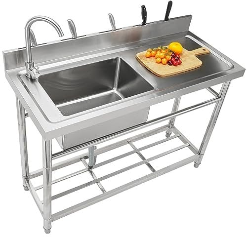 VEVOR Fregadero utilitario de acero inoxidable, juego de fregadero de cocina comercial de un solo tazón con banco de trabajo, fregaderos comerciales de un solo tazón de 47 x 19,7 x 37,4 pulgadas