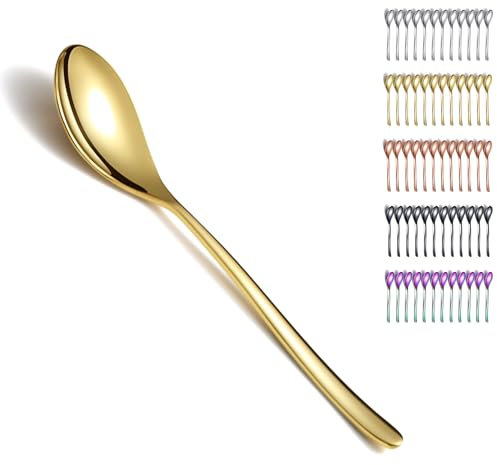 Kyraton Cucharas doradas 12 piezas 19 cm Acero inoxidable Titanio Chapado en oro Cucharas de mesa Cucharas de postre Cucharas de cocina Juego adecuado para cualquier cena, familias, café.