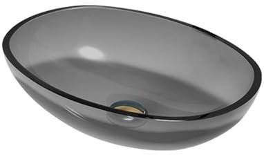 Aufsatzwaschbecken aus Glas, Oval, Hochwertiges Waschbecken Waschtisch Modernes Design für Die Bad-Garderobe(Size:Basin+Sink+Faucet,Color:Grau,)