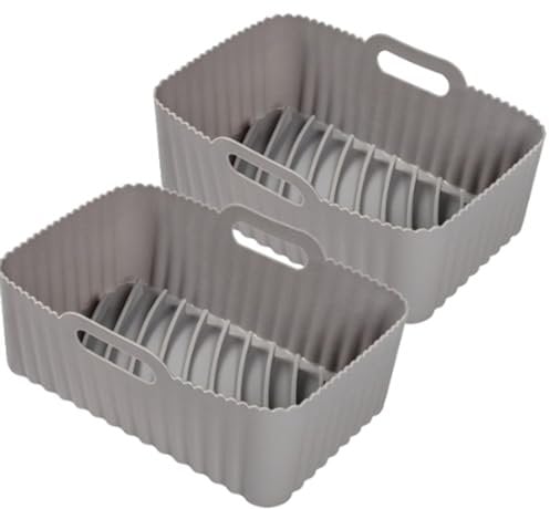 Siliz Airfryer Silikoneinlagen für Ninja, 2 Stück Grau, wiederverwendbare Silikon-Airfryer-Einlagen, Ersatz für Einweg-Pergamentpapier-Einlagen, Airfryer-Zubehör ninja heißluftfritteuse