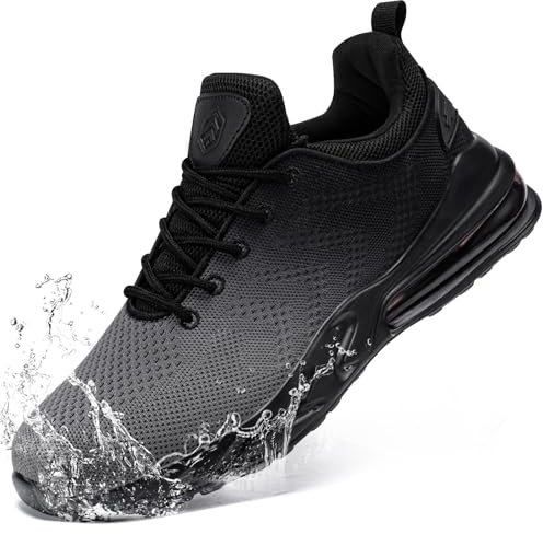 LARNMERN Zapatillas Running Hombre Zapatos de Cocina Impermeables Antideslizantes Deportivas Gimnasio Trekking Ligeros Correr (Negro Gris,44 EU)