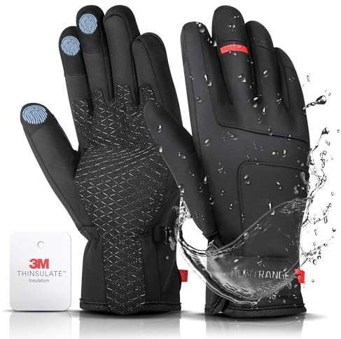 FUNWICT Handschuhe Herren Winter, wasserdichte Fahrradhandschuhe Skihandschuhe mit Touchscreen-Unterstützung, Thermohandschuhe zum Laufen Radfahren Skifahren Autofahren (Schwarz, L: 21-22 cm)
