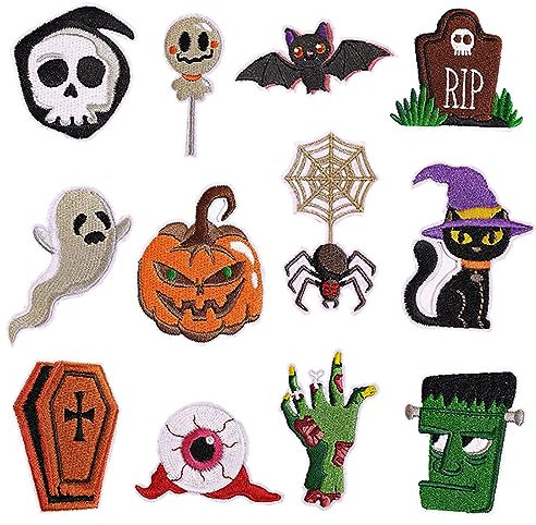 MONOJLY Halloween Aufnäher zum Aufbügeln für Kleidung Aufkleber Kürbis Geist Apfel Teufel Stickerei Rucksack Jacke Horror Punk Patches