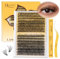 QUEWEL Extensions de Cils 320 pièces 3D 30D+40D, Extensions de Cils DIY, Touffes de Cils MIX 12–18mm avec Colle et Pince à Cils, pour créer des yeux charmants à la maison (3D 30+40D-D-MIX12–18-Kit)