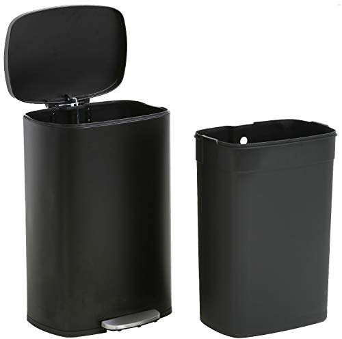 FDW Poubelle Cuisine 50L, Poubelle à Pédale en Métal avec Couvercle, Grande et Haute,avec Couvercle à Fermeture en Douceur, Seau Intérieur, en Acier, Noir