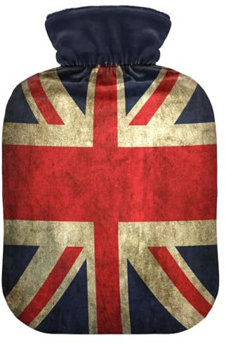 Lovely British Flag Union Jack Hot Water Bottle and Cover Soft Warm for Winter Bed Hand Neck and Shoulders 2 L