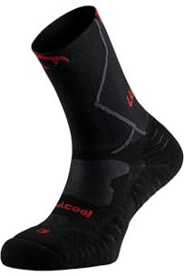 Lurbel Traction Pro Five Compression, Calcetines altos, Calcetines de trail, Sin costuras, Compresivos, Calcetín antiampollas, Unisex. (M - Negro/Rojo)
