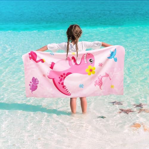Dinosaurier Strandtuch, 150 * 70 cm Mikrofaser Badetuch Strandtücher für Kinder Mädchen, Sandfreies Schnelltrocknend Leichtes Handtücher für den Strand Reise Strand Schwimmen Sauna Yoga Camping Sport