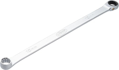 ViGOR Ratschen-Ringschlüssel V7031-16, extra lang, 16 mm SW, 362 mm Länge, 72 Zähne, verchromt und poliert, für größere Kraftübertragung, schlanke Bauform