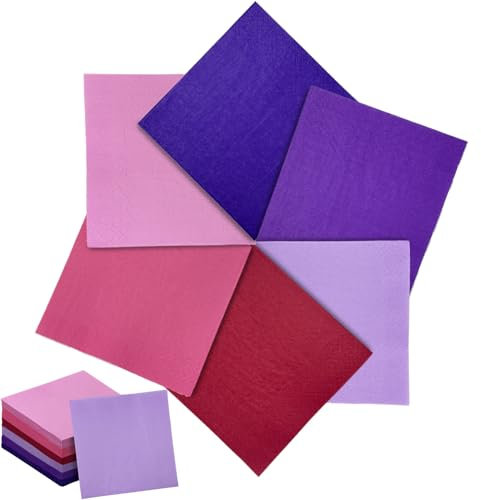 Gcardist 120 Stück Rosa Lila Cocktail-Servietten in 6 Farben, 12.7 * 12.7cm Einweg-Getränkeservietten aus Papier für Cocktail, Abendessen,Geburtstagsparty Dessert Wein Papierservietten(5 * 5 inch)