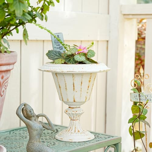 Sungmor Cast Iron Tabletop Flower Vase, Vintage Pretty French Urn Planter Design, 7 Tall 6.6 Wide Decorative Centerpieces Flower Stand Plants Holder, Artificial Floral Arrangements Home Decor