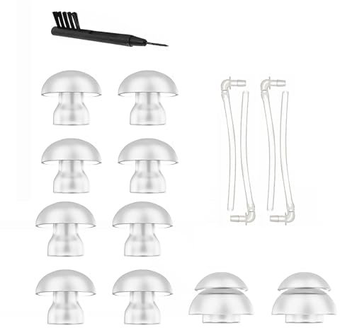 Bamyli 15 Pack Hearing Aid Accessories Tubes and Domes,10 Pack Silicone Hearing Aid Domes Ear Tips Replacement,4 Pack Hearing Aid Tubes with 1 Pack Cleaning Brush Tool for Most Earphones (12mm+14mm)