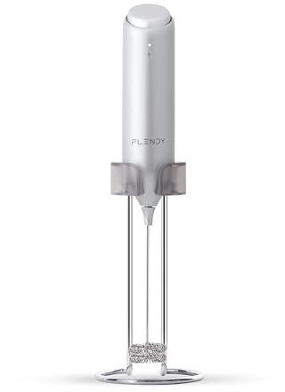 Flendy Wiederaufladbarer Hand Milchaufschäumer Stab, Aufschäumer Stab mit USB-C Ladehalterung, Mini Milchaufschäumer elektrisch Stab Aufladbar für Kaffee, Matcha, Proteinshake, usw.