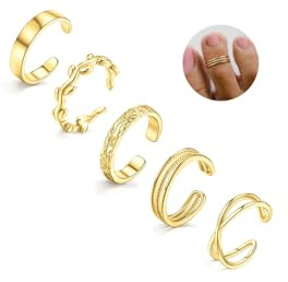 Svovin 5Pcs Toe Rings for Women Adjustable Toe Rings Non Tarnish Open Band Toe Rings Set Summer Beach Gifts