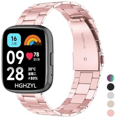 PctkeLsend Correa de acero inoxidable apta for Redmi Watch 3, correa activa for reloj inteligente, pulsera de Metal, correa apta for Xiaomi Redmi Watch3 Active(Pink)