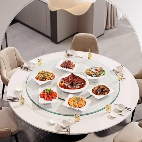 Großer runder Lazy Susan-Drehteller für Esstische transparentes Drehtablett mit geräuscharmen Mittelstücken 60/70/80/90/100cm drehbare Servierplatte aus gehärtetem Glas(Ø 60cm/24in)