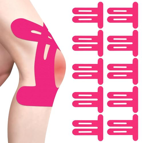10 Stück Blau PreCut Kinesiotapes Knie,Kinesiotapes Vorgeschnitten Knie,Kinesiologie Tape,Ohne Shere,Wasserfestes & Elastisches Physio Tape für Knieschmerzen (Rosa)