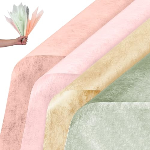 4 confezioni da 160 fogli di carta coreana in cotone pieghettata e retrattile per mazzi di fiori, 29 x 29 cm, carta non tessuta impermeabile per fiori, forniture per negozi di fiori, confezione regalo