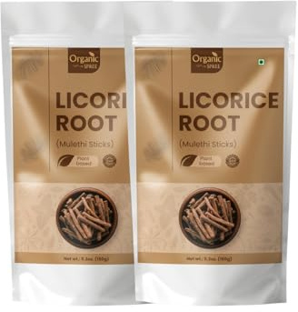 Organic Spree Liquorice Sticks - Licorice - Mulethi - 5.3oz (150gm) Pure and Natural Yashtimadhu - Jethimadh 150gm - Pack of 2