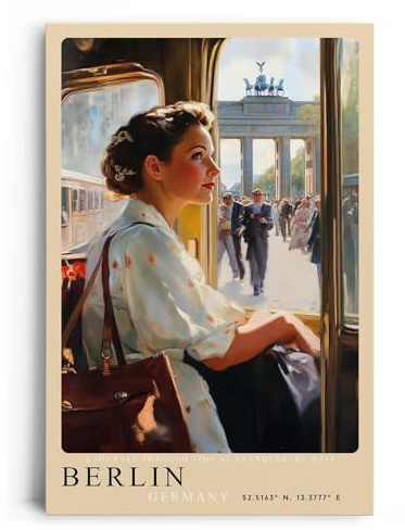 Paul Sinus Leinwandbild 60x90cm A Journey Through Time at Brandenburg Gate – Berlin, Deutschland, Brandenburger Tor, Nostalgie, Reise, Geschichte