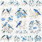 WANDIC 3 x Transfer-Aufkleber zum Aufreiben, blaues Blumen- und Vogelmuster, wasserdichte Aufkleber, Möbelhandwerk für Bastelarbeiten, Scrapbooking, Fotoalben, 15 x 30 cm