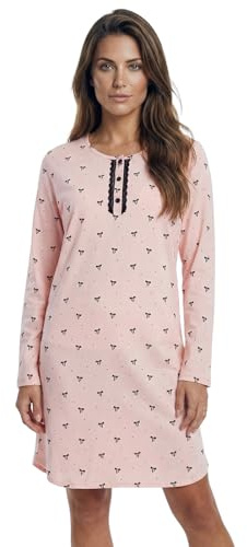 Zeitlos Nachthemd Damen Langarm Marry mit Schleife und Mini-Spitze Knopfleiste M-2XL Schlafshirt