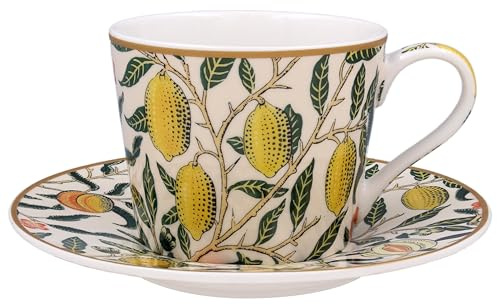 The Leonardo Collection Fruits Cup & Saucer Set William Morris for Hot & Cold Drinks | Durable Coffee Cups for Home & Office | Comfortable & Easy-to-Hold Coffee Mugs for Beverages & Daily Use