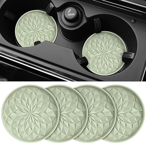 STLIAN Car Coasters for Cup Holders [4 Pack] - 2.75In Silicone Auto Mug Mats - Universal Non-Slip Recessed Car Interior Accessories Desert Sage