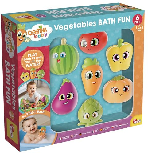 Lisciani - CAROTINA - Sensory Bath Vegetable Toys for Babies from 6 Months - 8 BPA-Free Floating Toys + Inflatable Water Mat - Developmental Awareness, Motor Skills, Hand-Eye Coordination - Creativity