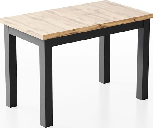 WFL GROUP Rechteckiger Esstisch 100 x 60 cm – Platzsparender Küchentisch in Skandi & Loft Stil – Schwarze Massivholzbeine – für Küche, Wohnzimmer oder Büro – Eiche Hell Braun