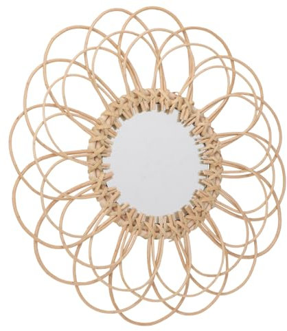 HOMOCONO Runder Vintage Rattan Wandspiegel Kreativer Handgewebter Dekospiegel Für Wohnzimmer Schminktisch Und Eingang Langlebiger Boho Hängespiegel Für Stilvolle Wanddekoration