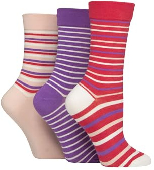 SockShop Femmes Comfort Cuff Bambou rayé et uni Chaussettes Paquet de 3