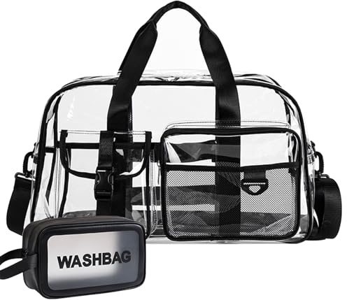 Small Gym Bag for Women, Travel Duffle Bag Carry On Weekender Bag with Shoe Compartment, Clear-Black, 11*19.6*8.2 inches, Gym Bag&toiletry Bag