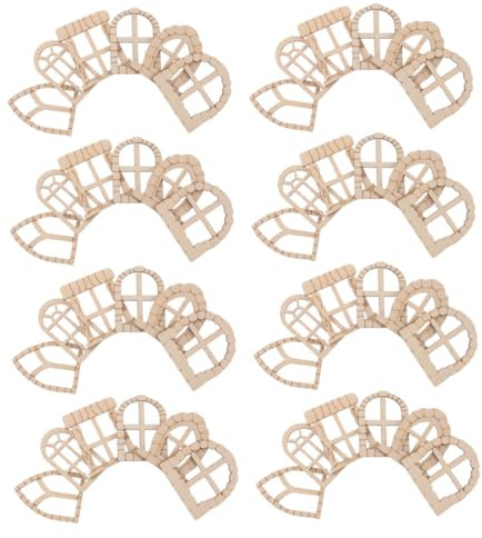 150pcs Unfinished Wooden Fairy Door Miniature Window DIY Craft Kit | Khaki Wood Finish, for Miniature Landscapes and Tree Displays, Scrapbooking and Card Making