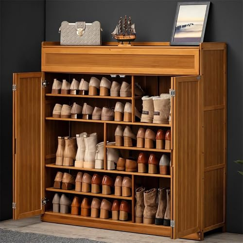 angroups Scarpiera da Ingresso,bambù Scarpiera Mobile Porta Scarpe con Cassetto e Ripiani Regolabili a 7 Livelli Mobiletto Scarpe in Legno, Organizer Portascarpe 117x35x115cm