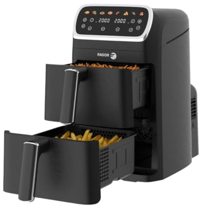 FAGOR - Friteuse à Air Chaud Air Fryer Double Panier - 2400W - Noir - Capacité 8L = 2 * 4L - Minuterie 60mn - Contrôle température : 80°– 200° - Poignée isolante de la chaleur - 8 programmes