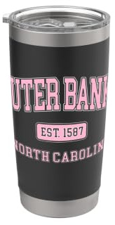 Outer Banks North Carolina Collegiate Strandliebhaber, Rosa Doppelwandiger Edelstahl-Thermobecher