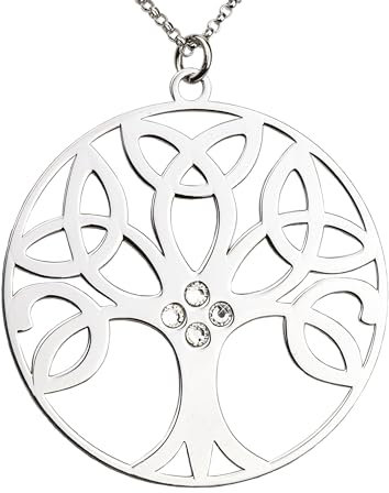 AKA Gioielli® - Collier Arbre de Vie Pendentif en Argent 925 Rhodié et Cristaux Swarovski, Modèle Longévité, Cadeau Femme