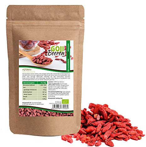 Mynatura Bio Gojibeeren (2000g) I Goji I Getrocknet I Vegan I Glutenfrei I Cholesterinfrei I Rohkostqualität I Vielseitiges Lebensmittel I DE-ÖKO-044 I (2000g)