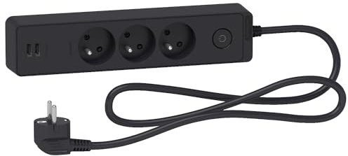 Schneider Regleta múltiple 3 tomas 2P+T y 2 USB 1,5m Antracita